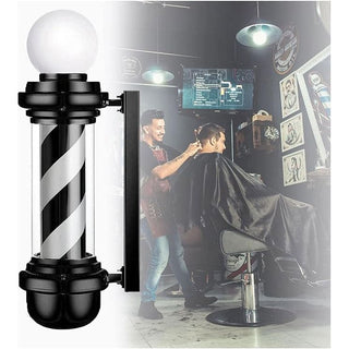 Barber pole Black & White with circular lamp