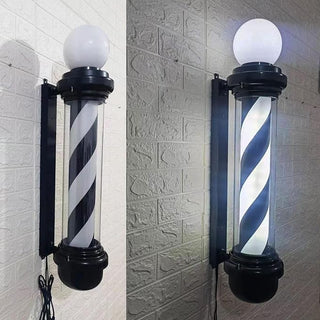 Barber pole Black & White with circular lamp