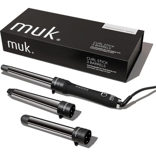 MUK. Curl Stick 3 Barrels Professional Series Hair Curler Set - 3 Interchangeable Titanium Barrels for Various Curls & Waves. Curling Iron with 5 Heat Settings & Ion Technology, Curling Wand Kit