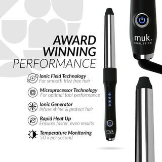 MUK. Curl Stick 3 Barrels Professional Series Hair Curler Set - 3 Interchangeable Titanium Barrels for Various Curls & Waves. Curling Iron with 5 Heat Settings & Ion Technology, Curling Wand Kit