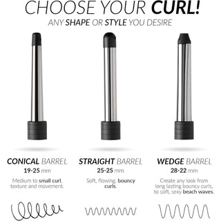 MUK. Curl Stick 3 Barrels Professional Series Hair Curler Set - 3 Interchangeable Titanium Barrels for Various Curls & Waves. Curling Iron with 5 Heat Settings & Ion Technology, Curling Wand Kit