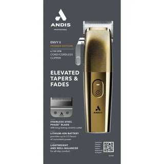 Andis Envy II Premier Edition Clipper (Gold) Elevated Tappers & Fades