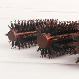 Round Hair Brush Bristle Dark Wooden Handle